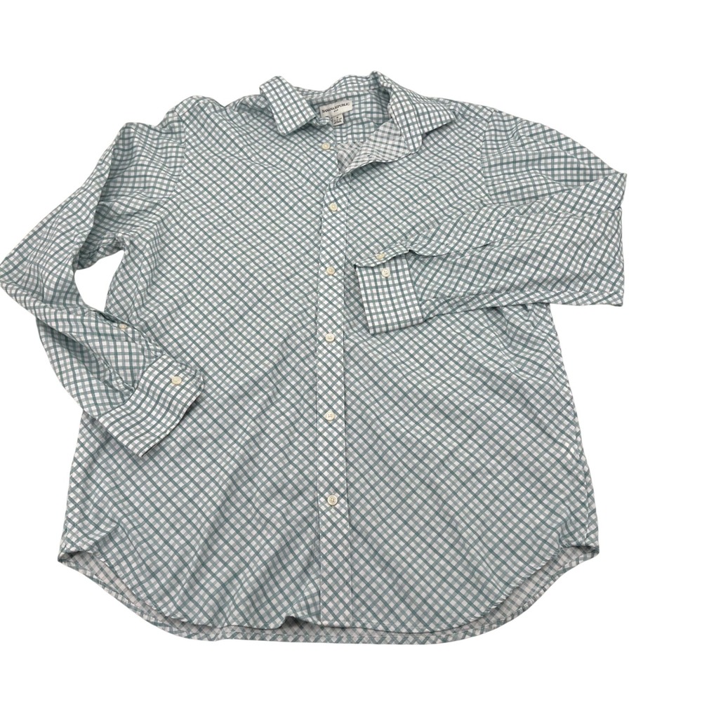Banana Republic Mens XL Green White Gingham Check Cotton Button Down Shirt